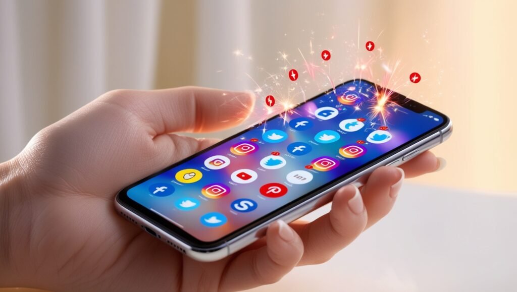 Person using a smartphone to engage with social media for digital marketing.