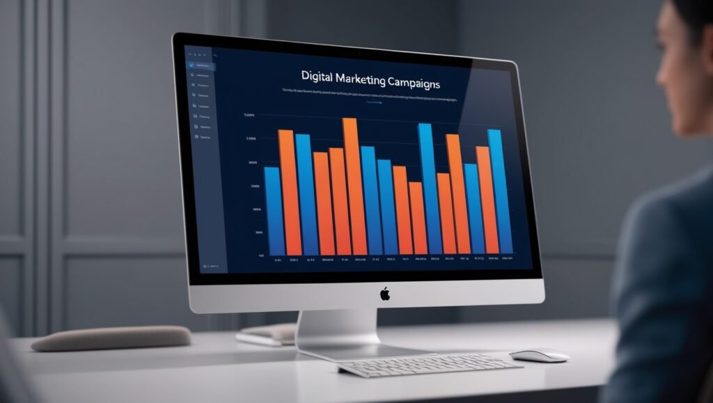 Analytics dashboard showing digital marketing campaign data and results.
